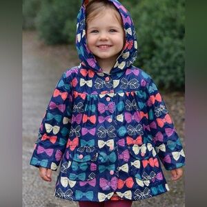 Hatley Colorful Bows Raincoat Size 4 French Terry Lined Girls